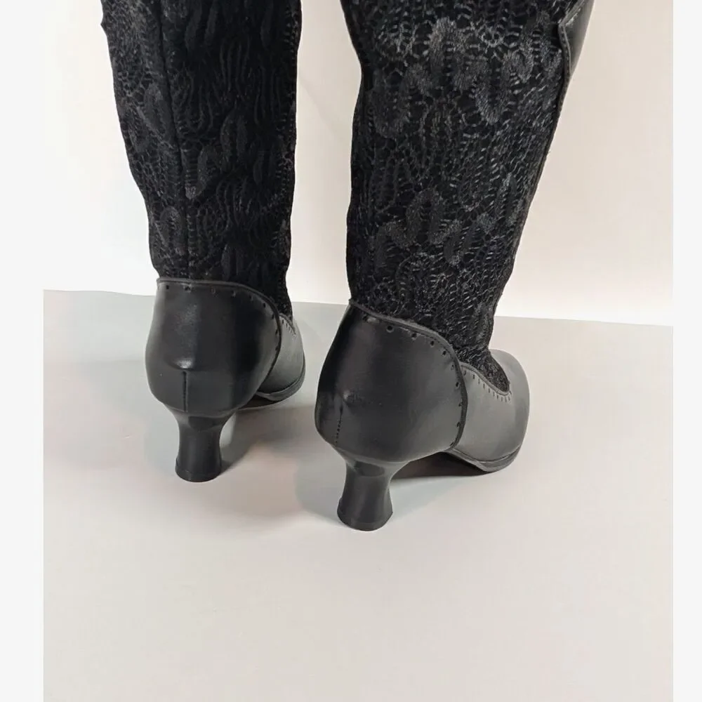 Victorian Goth Lace Up Boots Black Regency Kitten Heel Size 4.5-5 Pirate Cosplay - Picture 6 of 14